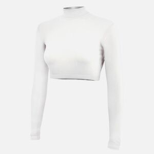 Alleson Cheerleading, White Midriff Bodysuit Long Sleeve Turtleneck, Girls Small